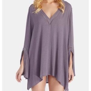 Raisins Purple Caftan Long Sleeve Tunic Length Beach Cover up